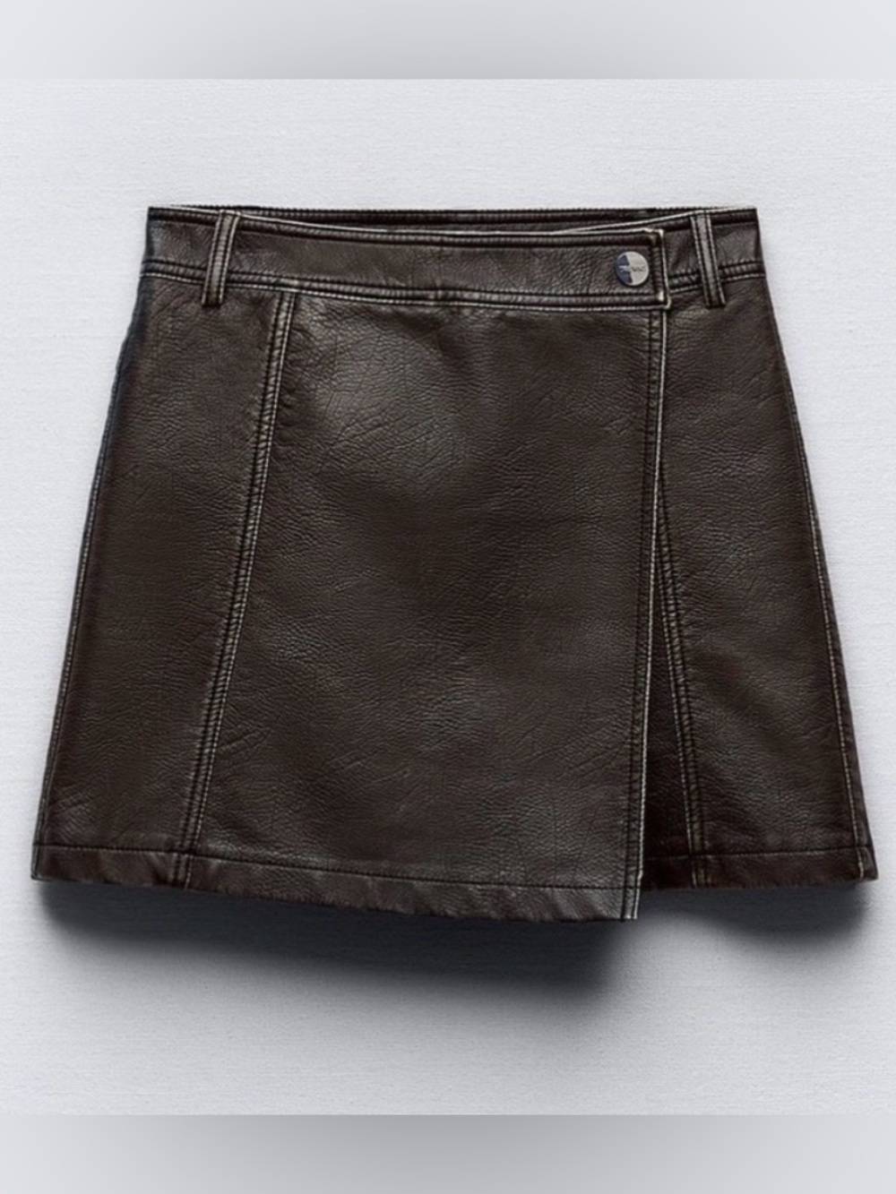 Zara Brown Washed Effect Faux Leather Mini Skort
